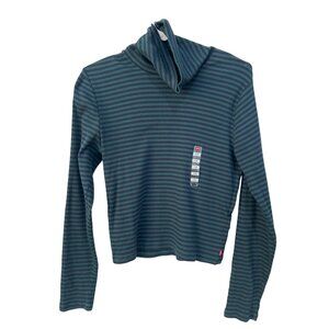 Levis Striped Turtleneck Pullover Top Womens 1X Long Sleeve Green Navy Cozy NEW